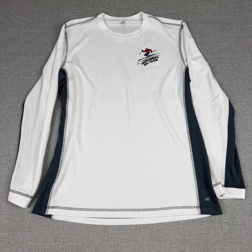 Alo CoolFit Shirt Mens Large White Long Sleeve Gentlemen's Ski Club Base Layer